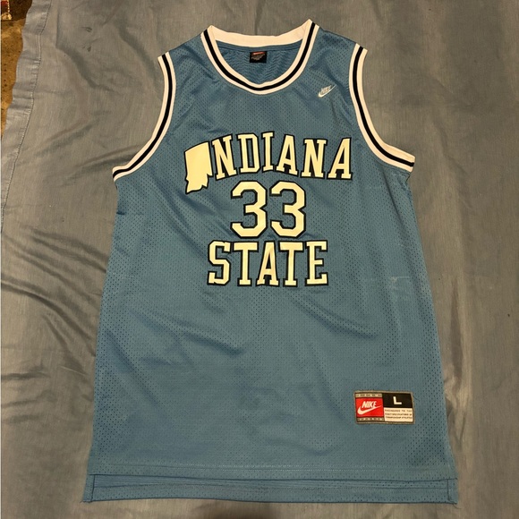 Larry Bird, Indiana state Sycamore college basketball jersey size L like new - Picture 1 of 5